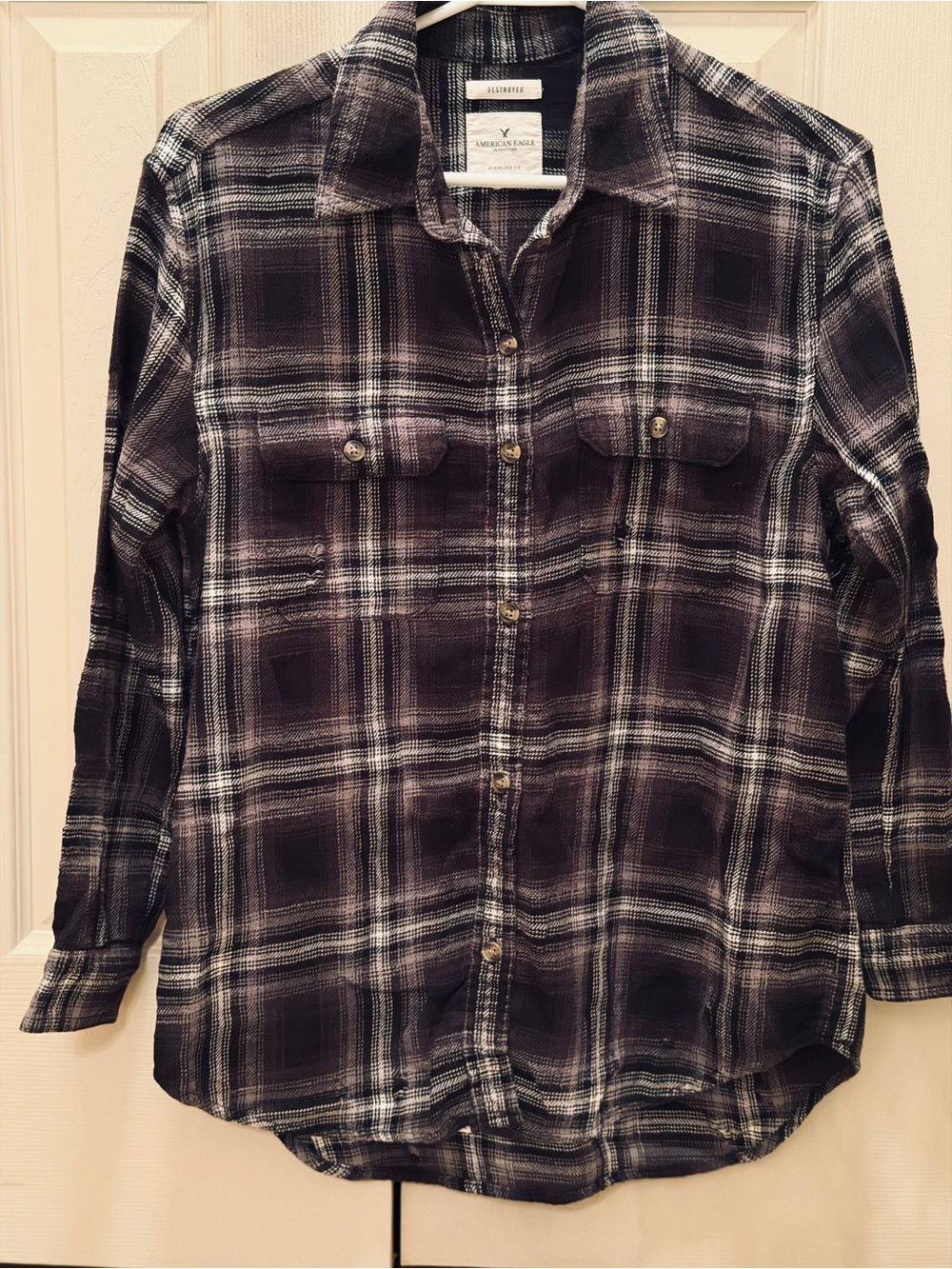 American Eagle Woman’sPlaid Button-Front Shirt - Black & White